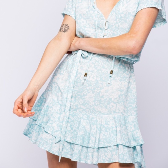 Blue Button Up Dress Self Tie Wrap - Picture 7 of 11